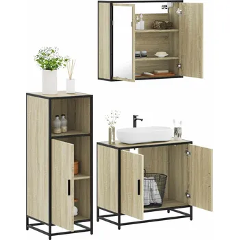 Koupelnový nábytek 3dílný set koupelnového nábytku dub sonoma kompozitní dřevo Hnědá3300946