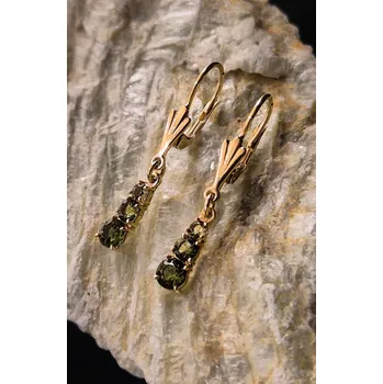 Náušnice Elegantní zlaté visací náušnice s vltavíny