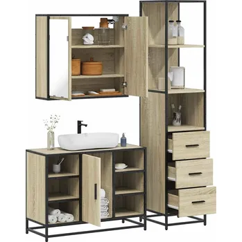 Koupelnový nábytek 3dílný set koupelnového nábytku dub sonoma kompozitní dřevo Hnědá3301151