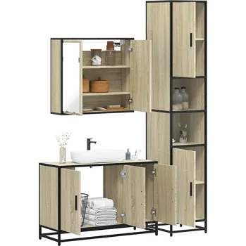 Koupelnový nábytek 3dílný set koupelnového nábytku dub sonoma kompozitní dřevo Hnědá3301071