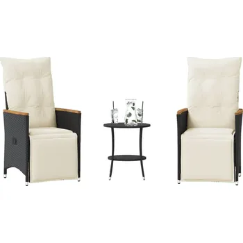 3dílný bistro set s poduškami černý polyratan Černý365678