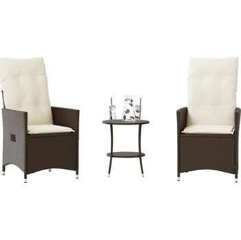 3dílný bistro set s poduškami hnědý polyratan Hnědá365653