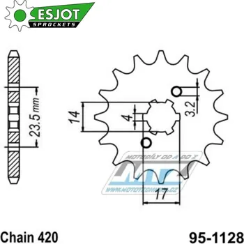 Řetězová sada pro motocykl Kolečko řetězové (pastorek) 1128-13zubů ESJOT 50-13024-13 - Aprilia 50RS+50RX+50SX + Derbi 50 GPR+Derbi 50 Senda + Gilera 50RCR+50SMT 95-1128-13-ES