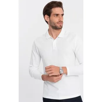 Pánské tričko s dlouhým rukávem s polo límcem V1 OM-POBL-0114 bílý