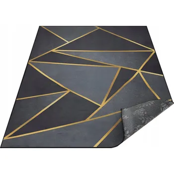 Koberec KOBEREC DO OBÝVÁKU KUCHYNĚ 220x160 PROTISKLUZOVÝ PRACÍ ČERNÝ ZLATÝ LOFT