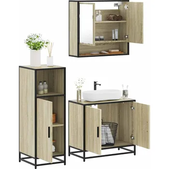 Koupelnový nábytek 3dílný set koupelnového nábytku dub sonoma kompozitní dřevo Hnědá3300976