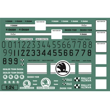 autíčko AutoModels.cz Obtisky na modely Škoda Rallye Vltava ČSSR bílá černá 1/24 Dekály - obtisky na modely škoda 1000MB, škoda 110, škoda 120, škoda 100 - 1:24