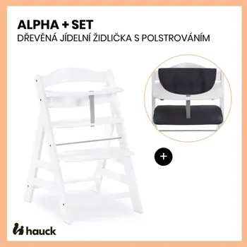 Jídelní židlička Hauck Alpha+ set 2v1 dřevěná židle, white + polstrování Melange charcoal (HK661161SET3)