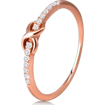 Prsten Stříbrný 925 prsten měděné barvy - smyčka ve tvaru osmičky, čiré zirkony - Velikost: 61