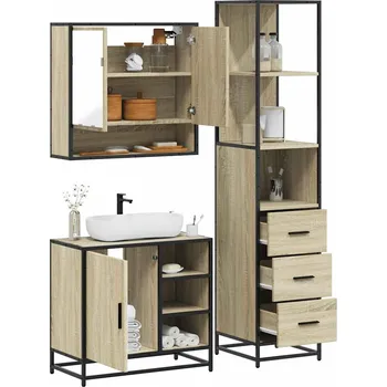 Koupelnový nábytek 3dílný set koupelnového nábytku dub sonoma kompozitní dřevo Hnědá3301176
