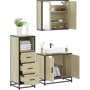 Koupelnový nábytek 3dílný set koupelnového nábytku dub sonoma kompozitní dřevo Hnědá3301006