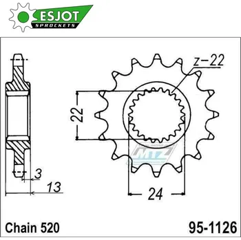 Řetězová sada pro motocykl Kolečko řetězové (pastorek) 1126-17zubů ESJOT 50-32058-17 - Aprilia 650 Pegaso / 92-97 + Moto 6.5 / 95-99 + 650 Stark (Francie) / 95-98 95-1126-17-ES