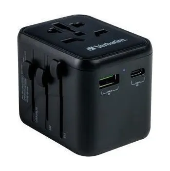 Cestovní adaptér Cestovní adaptér "UTA-02", univerzální, USB-A (QC 3.0) / USB-C (PD20W) 2x USB, VERBATIM 49544
