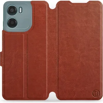 Pouzdro na mobilní telefon Flipové pouzdro Mobiwear - Motorola Moto E15 - Hnědé a šedé (Knížkové flip pouzdro, obal, kryt na mobil Motorola Moto E15 - Hnědé a šedé, materiál Umělá kůže + TPU - ochrana 360°, stojánek, silikonová vanička, magnetické zavírání)