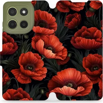 Pouzdro na mobilní telefon Flipové pouzdro Mobiwear - Motorola Moto G15 - VP45S Temné červené květy (Knížkové flip pouzdro, obal, kryt na mobil Motorola Moto G15 - VP45S Temné červené květy, materiál Umělá kůže + TPU - ochrana 360°, stojánek, silikonová vanička, magnetické zavírání