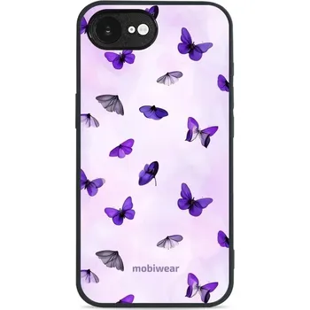 Pouzdro na mobilní telefon Lesklý kryt Mobiwear Glossy - Apple iPhone 16e - GP77G Fialoví motýlci (Prémiové lesklé pouzdro, obal, kryt Mobiwear Glossy na mobil Apple iPhone 16e - GP77G Fialoví motýlci, materiál Plast + TPU silikon - krytí po všech stranách, neošoupatelný potisk,)