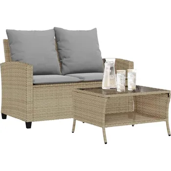 Zahradní lehátko Zahradní pohovka 2-sedák s polštáři&Stůl béžový polyratan Béžová4103848