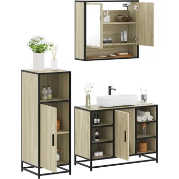 Koupelnový nábytek 3dílný set koupelnového nábytku dub sonoma kompozitní dřevo Hnědá3301001