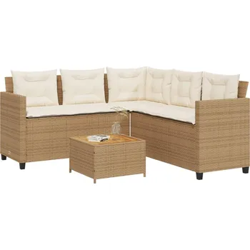 Zahradní pohovka ve tvaru L stolek a podušky béžová polyratan Šedá369050