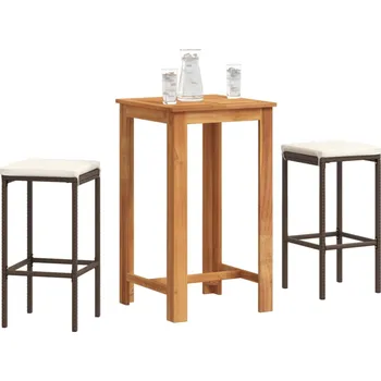 3dílný zahradní barový set hnědý masivní akácie a polyratan Hnědá3295266