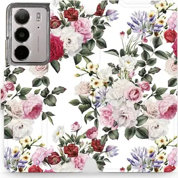 Pouzdro na mobilní telefon Flipové pouzdro Mobiwear - Realme C75 - MD01S Růže na bílé (Knížkové flip pouzdro, obal, kryt na mobil Realme C75 - MD01S Růže na bílé, materiál Umělá kůže + TPU - ochrana 360°, stojánek, silikonová vanička, magnetické zavírání)