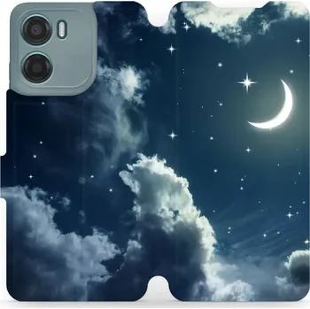 Pouzdro na mobilní telefon Flipové pouzdro Mobiwear - Motorola Moto G05 - V145P Noční obloha s měsícem (Knížkové flip pouzdro, obal, kryt na mobil Motorola Moto G05 - V145P Noční obloha s měsícem, materiál Umělá kůže + TPU - ochrana 360°, stojánek, silikonová vanička, magnetické)