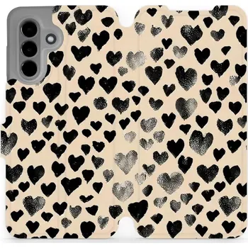 Pouzdro na mobilní telefon Flipové pouzdro Mobiwear - Samsung Galaxy A36 5G - VA51S Černá srdíčka (Knížkové flip pouzdro, obal, kryt na mobil Samsung Galaxy A36 5G - VA51S Černá srdíčka, materiál Umělá kůže + TPU - ochrana 360°, stojánek, silikonová vanička, magnetické zavírání)
