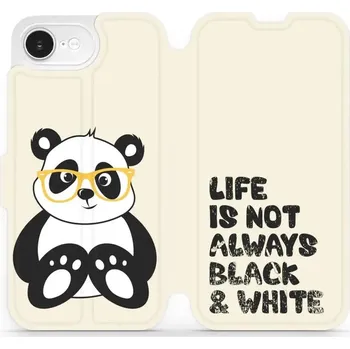 Pouzdro na mobilní telefon Flipové pouzdro Mobiwear - Apple iPhone 16e - M041S Panda - life is not (Knížkové flip pouzdro, obal, kryt na mobil Apple iPhone 16e - M041S Panda - life is not, materiál Umělá kůže + TPU - ochrana 360°, stojánek, silikonová vanička, magnetické zavírání)