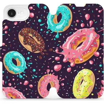 Pouzdro na mobilní telefon Flipové pouzdro Mobiwear - Apple iPhone 16e - VP19S Donutky (Knížkové flip pouzdro, obal, kryt na mobil Apple iPhone 16e - VP19S Donutky, materiál Umělá kůže + TPU - ochrana 360°, stojánek, silikonová vanička, magnetické zavírání)