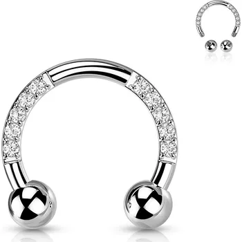 Piercing Atreya Titanová podkova s kuličkami zdobená zirkony Barva: Stříbrná, Velikost: 1,2 mm, Délka / Průměr: 10 mm