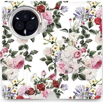 Pouzdro na mobilní telefon Flipové pouzdro Mobiwear - Realme 14 Pro 5G - MD01S Růže na bílé (Knížkové flip pouzdro, obal, kryt na mobil Realme 14 Pro 5G - MD01S Růže na bílé, materiál Umělá kůže + TPU - ochrana 360°, stojánek, silikonová vanička, magnetické zavírání)