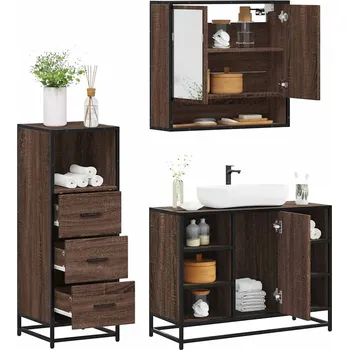 Koupelnový nábytek 3dílný set koupelnového nábytku hnědý dub kompozitní dřevo Hnědá3301064