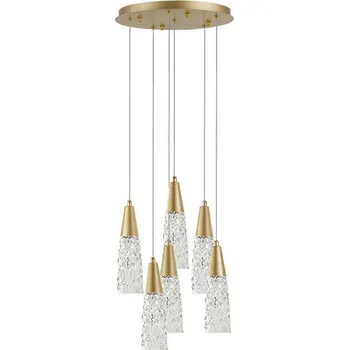 NOVA LUCE závěsné svítidlo KOVAC broušená zlatá ocel a čiré strukturované sklo G9 6x5W 230V IP20 bez žárovky 9160196