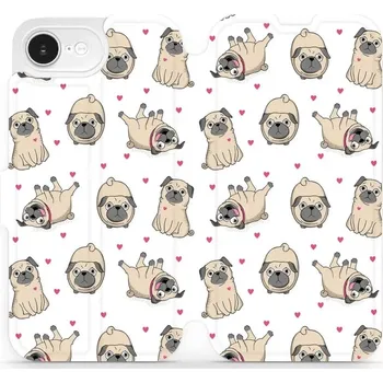 Pouzdro na mobilní telefon Flipové pouzdro Mobiwear - Apple iPhone 16e - M097P Mopsíci (Knížkové flip pouzdro, obal, kryt na mobil Apple iPhone 16e - M097P Mopsíci, materiál Umělá kůže + TPU - ochrana 360°, stojánek, silikonová vanička, magnetické zavírání)