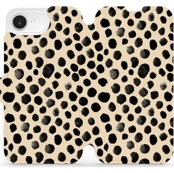 Pouzdro na mobilní telefon Flipové pouzdro Mobiwear - Apple iPhone 16e - VA50S Černé puntíky (Knížkové flip pouzdro, obal, kryt na mobil Apple iPhone 16e - VA50S Černé puntíky, materiál Umělá kůže + TPU - ochrana 360°, stojánek, silikonová vanička, magnetické zavírání)