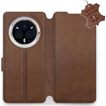 Pouzdro na mobilní telefon Kožené flip pouzdro Mobiwear - Realme 14 Pro Plus 5G - Hnědé (Kožené knížkové pouzdro, obal, kryt na mobil Realme 14 Pro Plus 5G, Hnědé, materiál Genuine Leather, ochrana 360°, stojánek, silikonová vanička, magnetické zavírání)