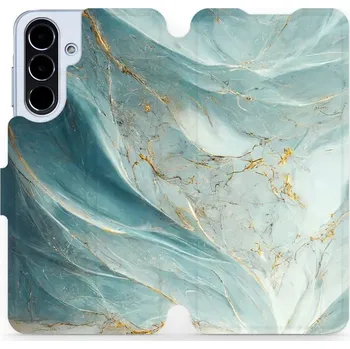 Pouzdro na mobilní telefon Flipové pouzdro Mobiwear - Samsung Galaxy A56 5G - VP34S Zelenkavý a zlatavý mramor (Knížkové flip pouzdro, obal, kryt na mobil Samsung Galaxy A56 5G - VP34S Zelenkavý a zlatavý mramor, materiál Umělá kůže + TPU - ochrana 360°, stojánek, silikonová vaničk