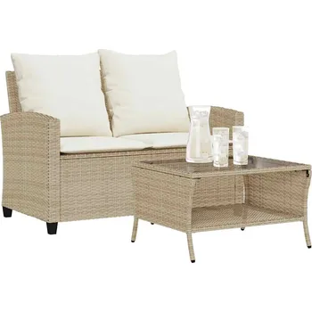 Zahradní lehátko Zahradní pohovka 2-sedák s polštáři&Stůl béžový polyratan Béžová4103849