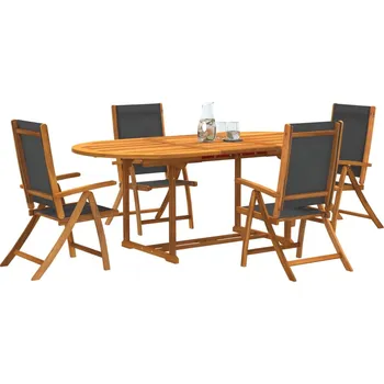 5dílný zahradní jídelní set masivní akáciové dřevo a textilen Hnědá3279258