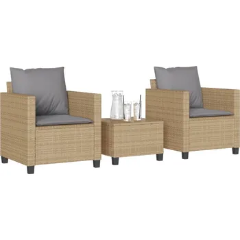 3dílný bistro set s poduškami béžový polyratan Béžová4003899