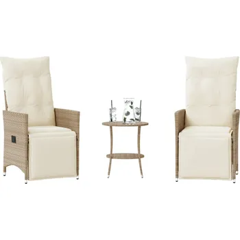 3dílný bistro set s poduškami béžový polyratan Béžová365676