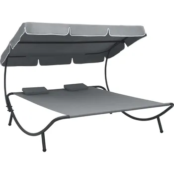 Zahradní pohovka Zahradní lehátko s baldachýnem a polštářky šedé Šedá48070