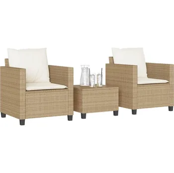 3dílný bistro set s poduškami béžový polyratan Béžová4003900