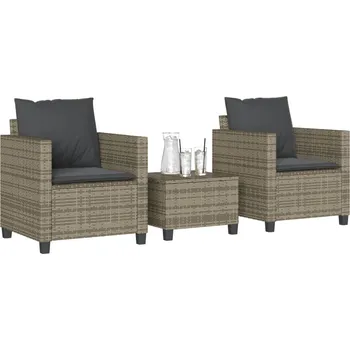 3dílný bistro set s poduškami šedý polyratan Šedá4003898