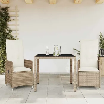 3dílný zahradní bistro set s poduškami béžový polyratan Béžová3277095