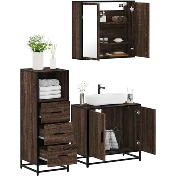 Koupelnový nábytek 3dílný set koupelnového nábytku hnědý dub kompozitní dřevo Hnědá3301009
