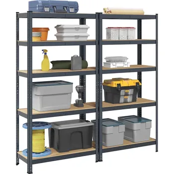 Dílenský regál 5patrové úložné regály 2 ks antracitové ocel a kompozitní dřevo Antracitová4016952