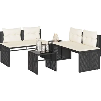 4dílná zahradní sedací souprava s poduškami černá polyratan Černý4003878