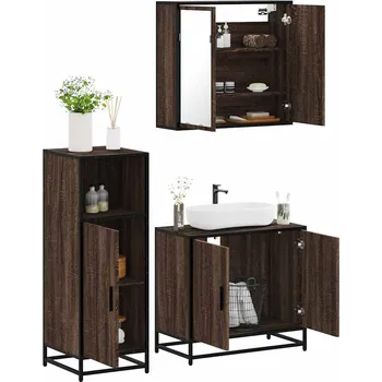Koupelnový nábytek 3dílný set koupelnového nábytku hnědý dub kompozitní dřevo Hnědá3300949