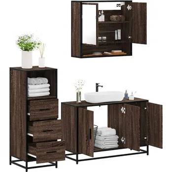 Koupelnový nábytek 3dílný set koupelnového nábytku hnědý dub kompozitní dřevo Hnědá3301044